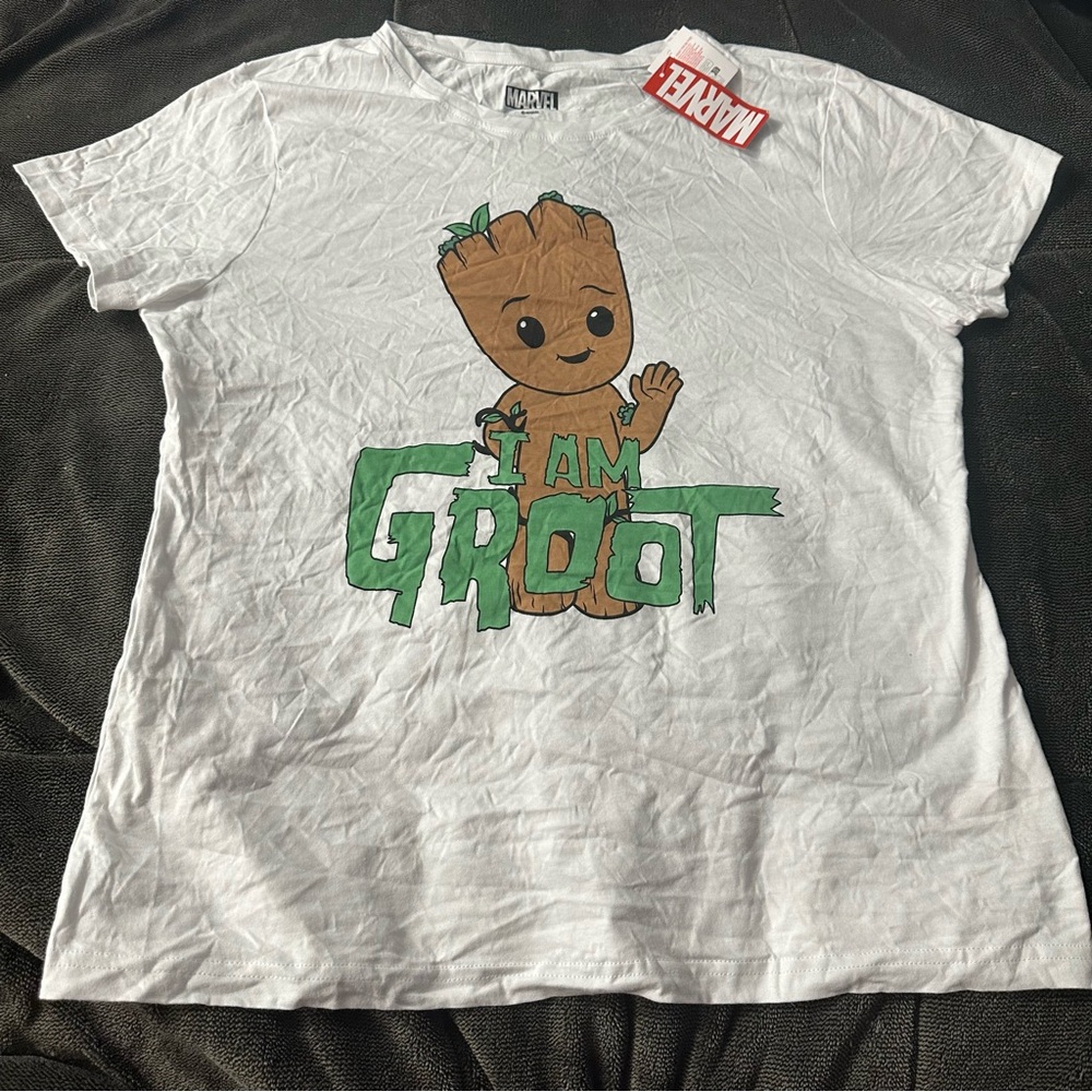 💜2 For $25💜 NWT Marvel Guardians Of The Galaxy I Am Groot White T-Shirt